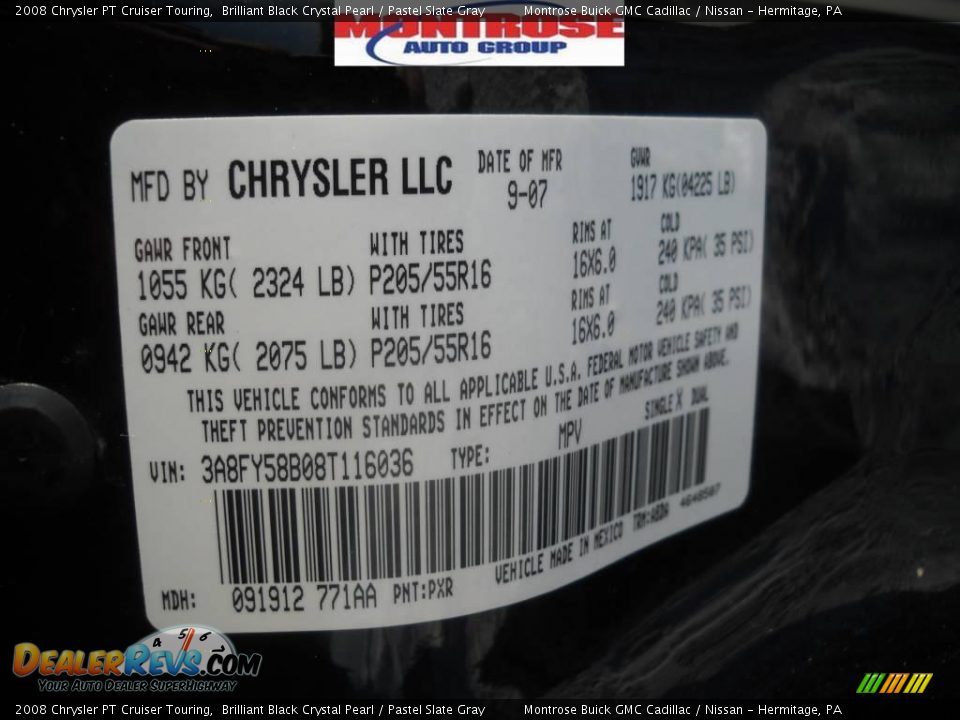 2008 Chrysler PT Cruiser Touring Brilliant Black Crystal Pearl / Pastel Slate Gray Photo #11