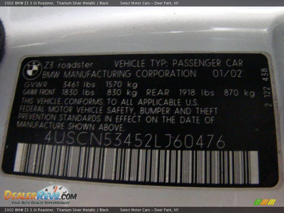2002 BMW Z3 3.0i Roadster Titanium Silver Metallic / Black Photo #15