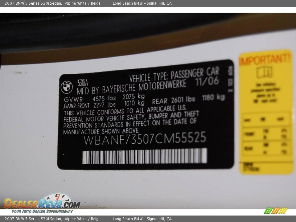 2007 BMW 5 Series 530i Sedan Alpine White / Beige Photo #17