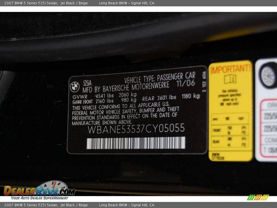 2007 BMW 5 Series 525i Sedan Jet Black / Beige Photo #16