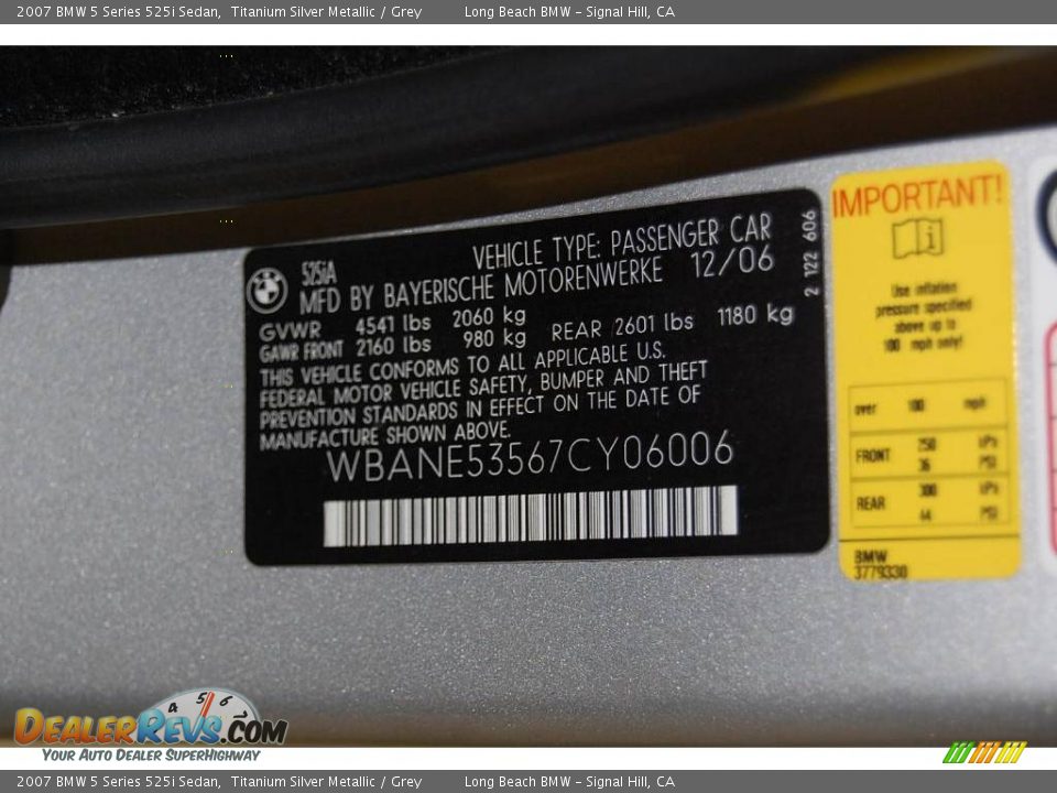 2007 BMW 5 Series 525i Sedan Titanium Silver Metallic / Grey Photo #17