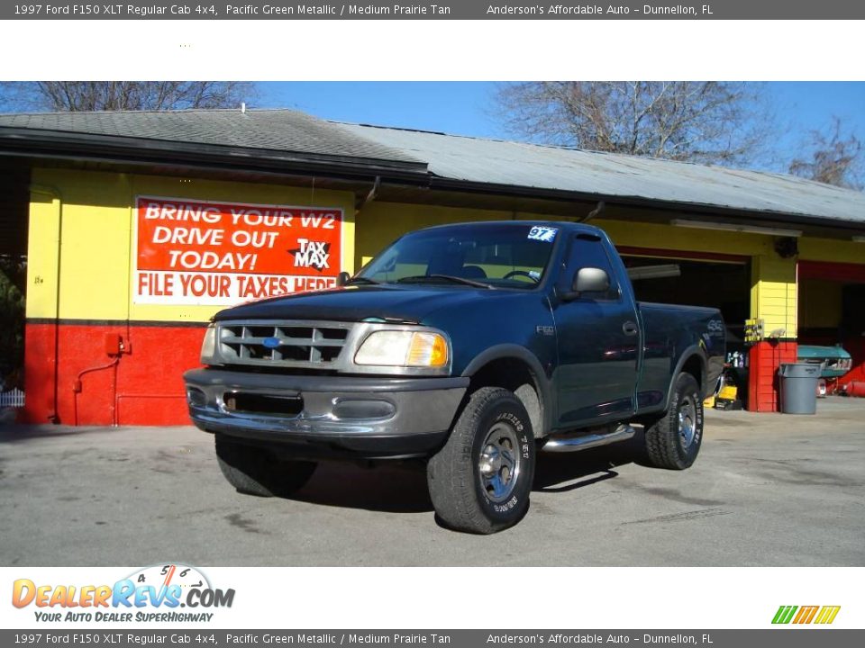 1997 Ford F150 XLT Regular Cab 4x4 Pacific Green Metallic / Medium Prairie Tan Photo #2