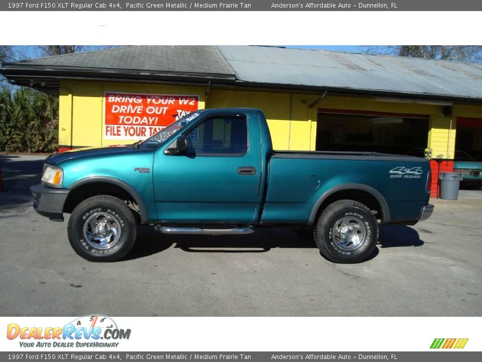 1997 Ford F150 XLT Regular Cab 4x4 Pacific Green Metallic / Medium Prairie Tan Photo #3