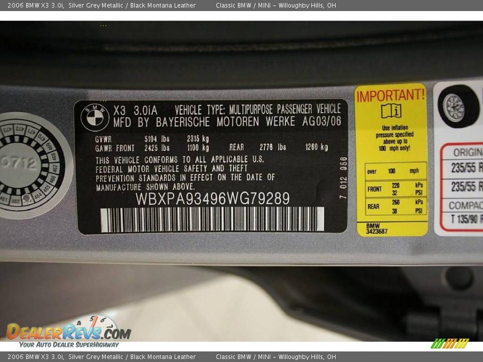 2006 BMW X3 3.0i Silver Grey Metallic / Black Montana Leather Photo #28
