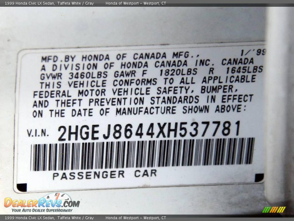 1999 Honda Civic LX Sedan Taffeta White / Gray Photo #21