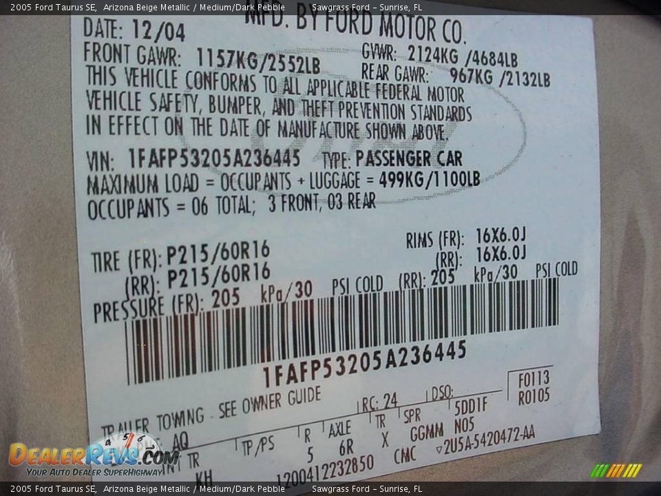 2005 Ford Taurus SE Arizona Beige Metallic / Medium/Dark Pebble Photo #17