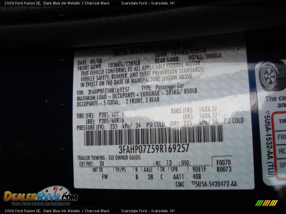 2009 Ford Fusion SE Dark Blue Ink Metallic / Charcoal Black Photo #28