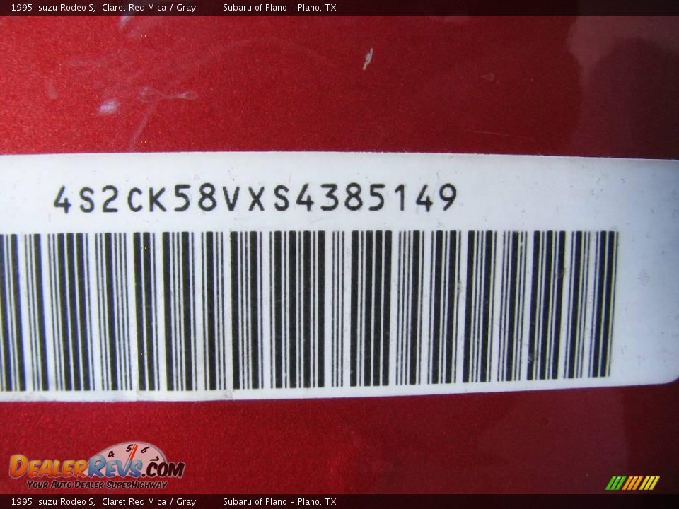 1995 Isuzu Rodeo S Claret Red Mica / Gray Photo #18