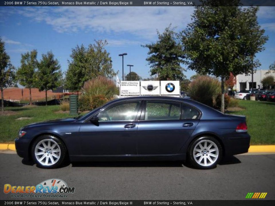 2006 BMW 7 Series 750Li Sedan Monaco Blue Metallic / Dark Beige/Beige III Photo #2
