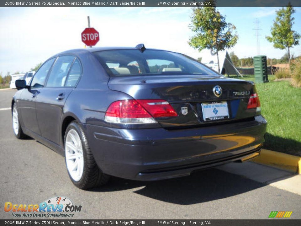 2006 BMW 7 Series 750Li Sedan Monaco Blue Metallic / Dark Beige/Beige III Photo #3