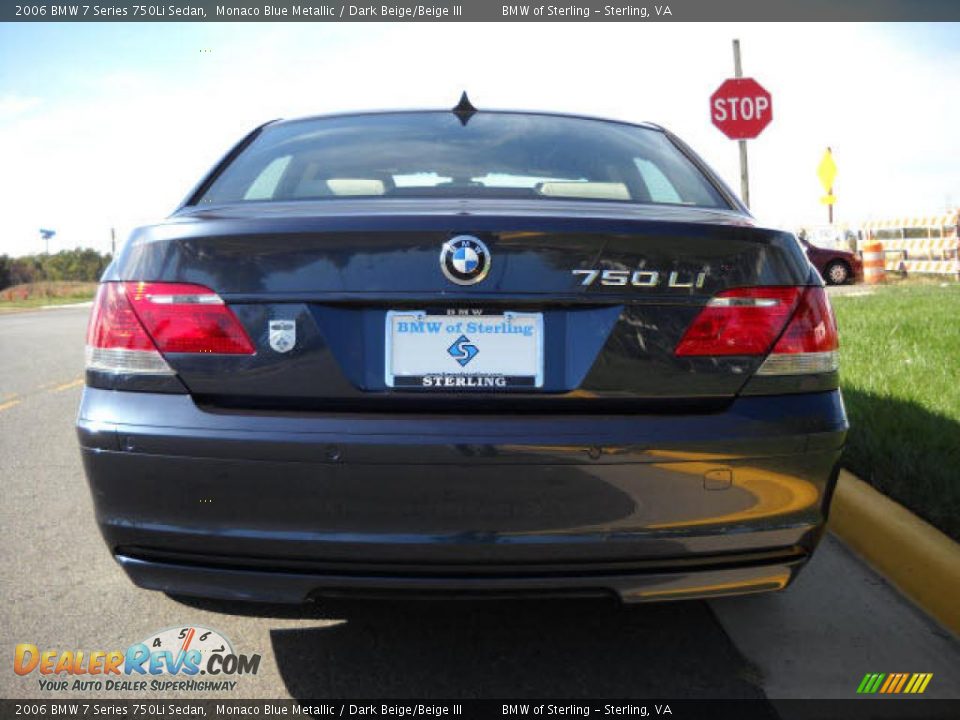 2006 BMW 7 Series 750Li Sedan Monaco Blue Metallic / Dark Beige/Beige III Photo #4