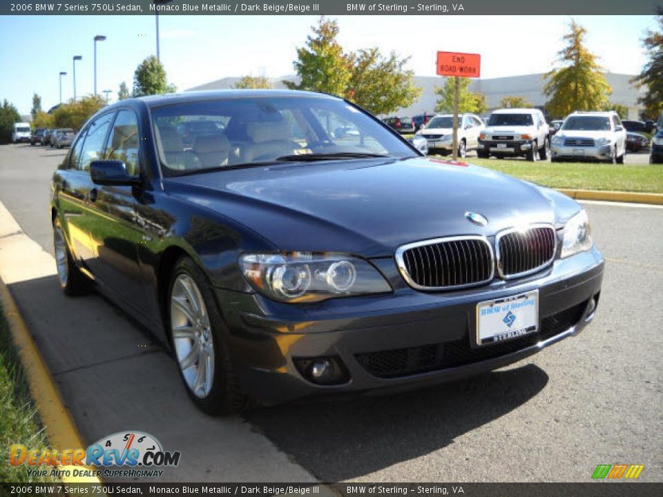 2006 BMW 7 Series 750Li Sedan Monaco Blue Metallic / Dark Beige/Beige III Photo #7