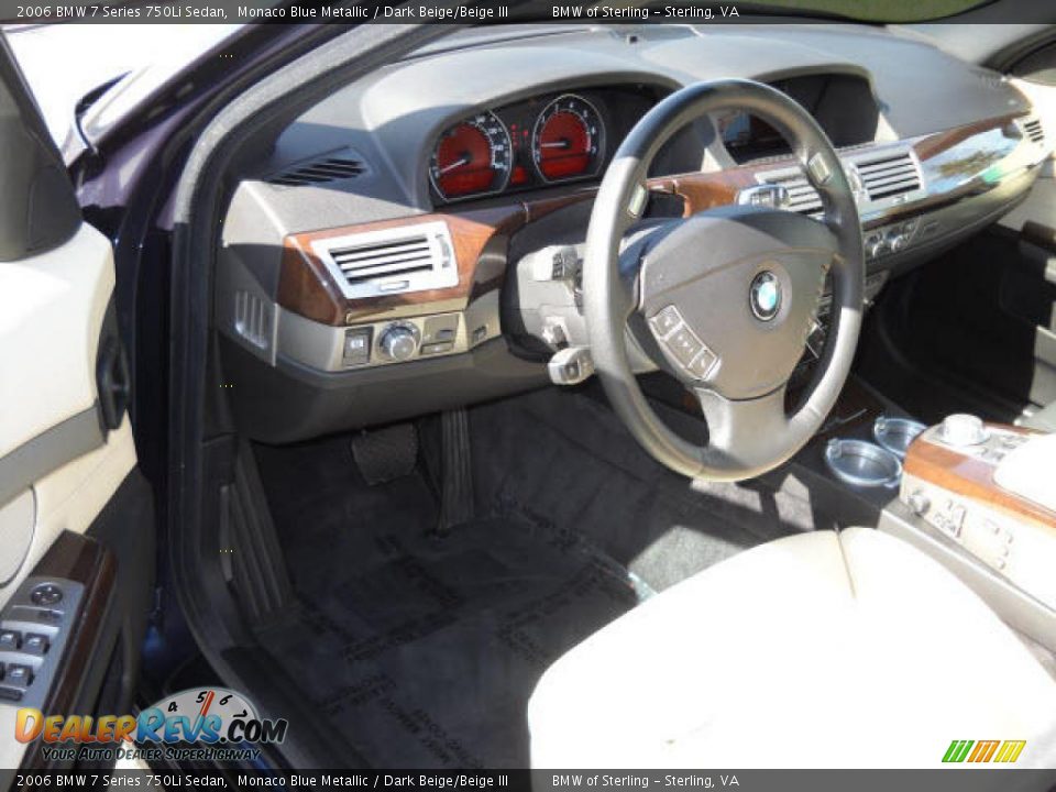 2006 BMW 7 Series 750Li Sedan Monaco Blue Metallic / Dark Beige/Beige III Photo #9