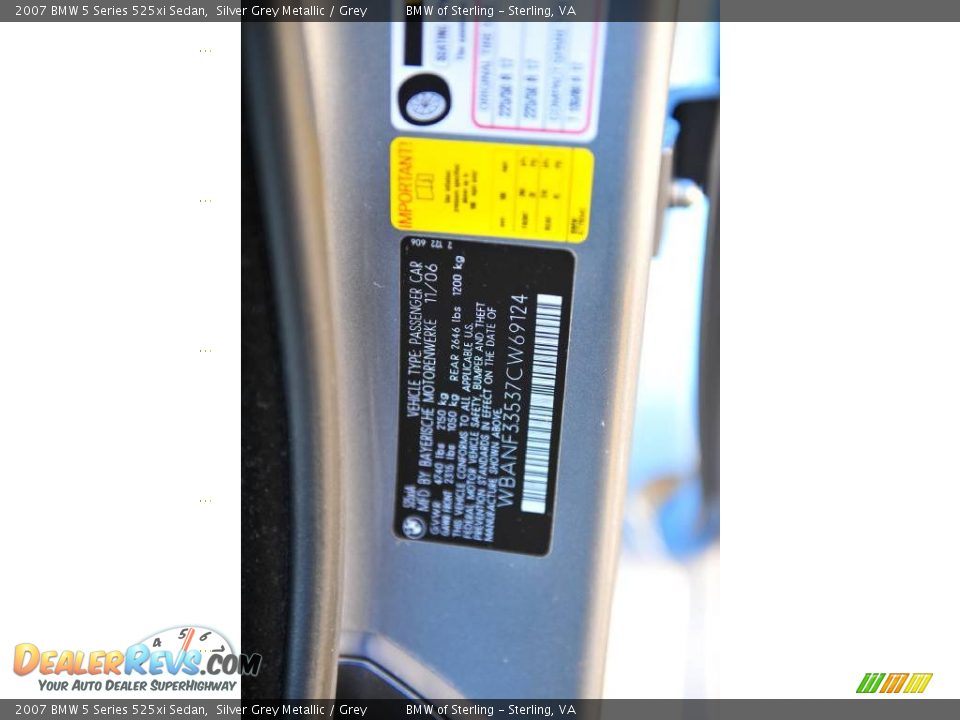 2007 BMW 5 Series 525xi Sedan Silver Grey Metallic / Grey Photo #14
