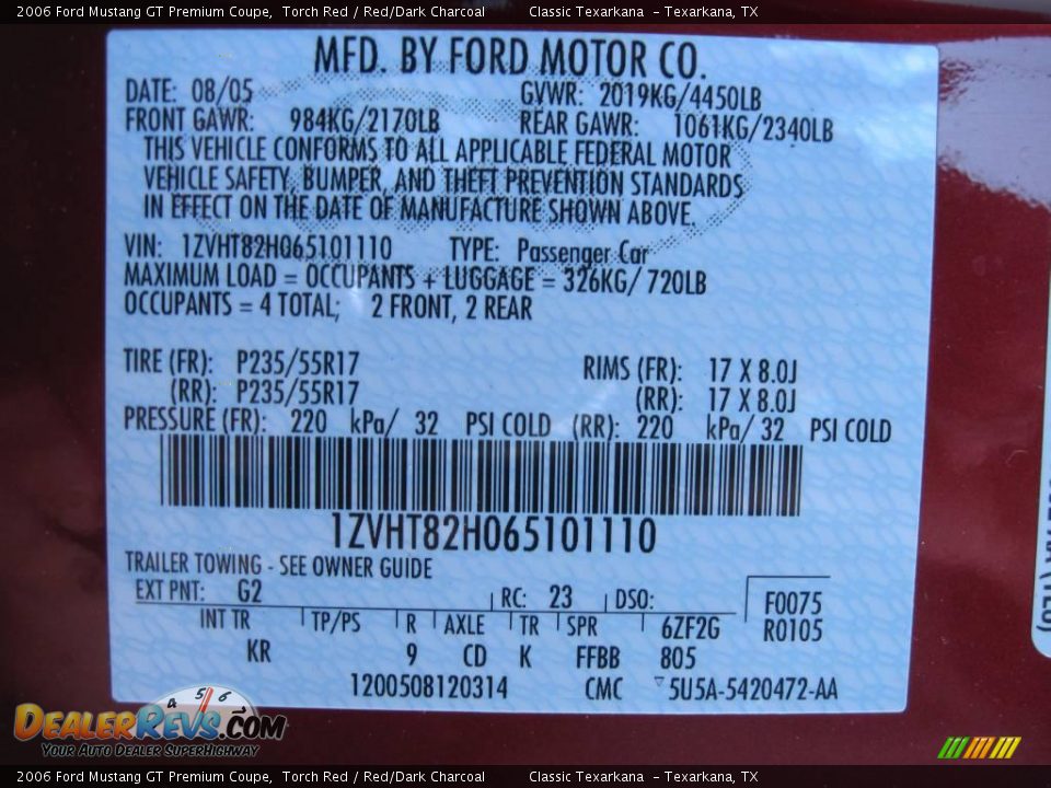 2006 Ford Mustang GT Premium Coupe Torch Red / Red/Dark Charcoal Photo #11