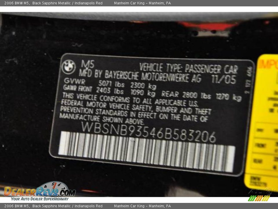 2006 BMW M5 Black Sapphire Metallic / Indianapolis Red Photo #15