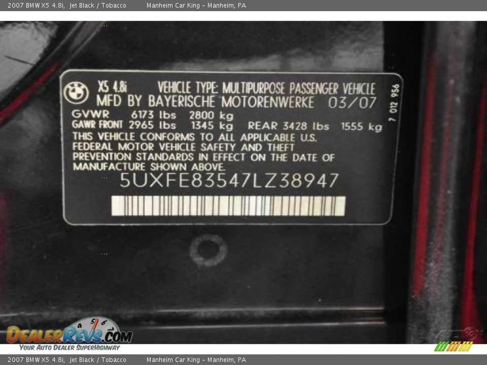 2007 BMW X5 4.8i Jet Black / Tobacco Photo #14