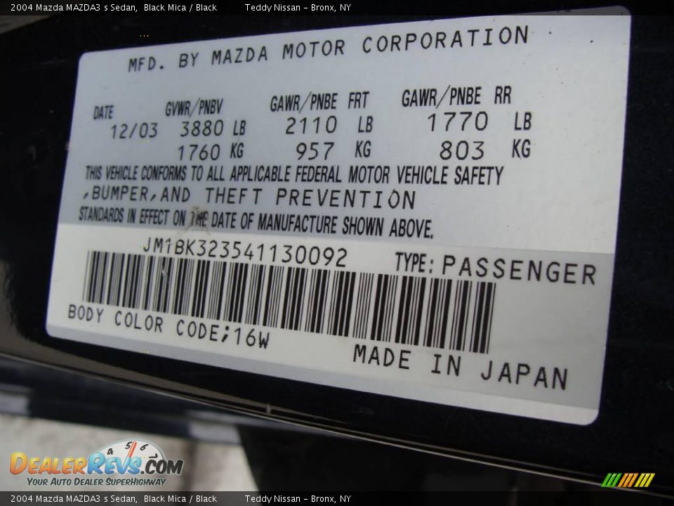 2004 Mazda MAZDA3 s Sedan Black Mica / Black Photo #26