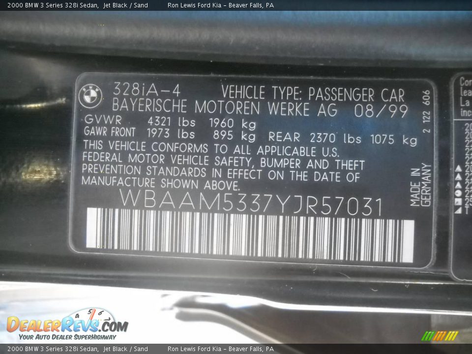 2000 BMW 3 Series 328i Sedan Jet Black / Sand Photo #9