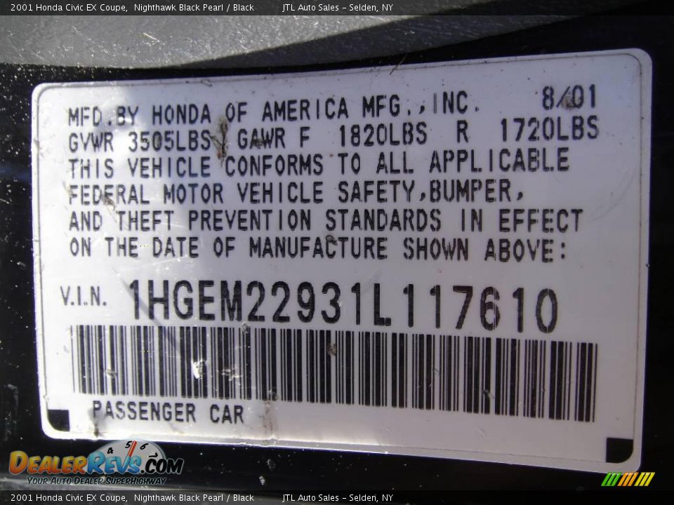 2001 Honda Civic EX Coupe Nighthawk Black Pearl / Black Photo #16