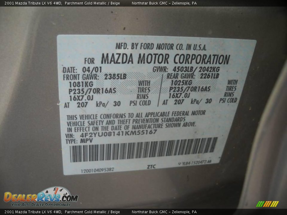 2001 Mazda Tribute LX V6 4WD Parchment Gold Metallic / Beige Photo #10