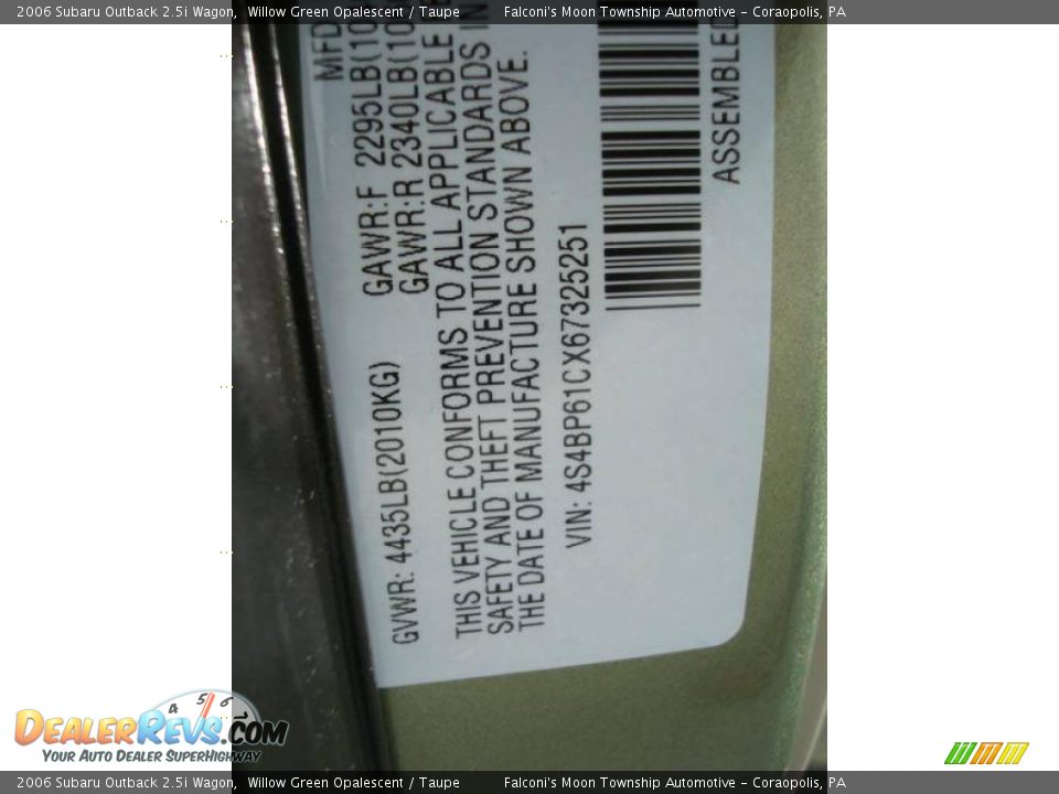 2006 Subaru Outback 2.5i Wagon Willow Green Opalescent / Taupe Photo #14