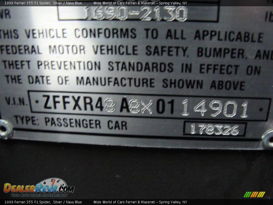 1999 Ferrari 355 F1 Spider Silver / Navy Blue Photo #19