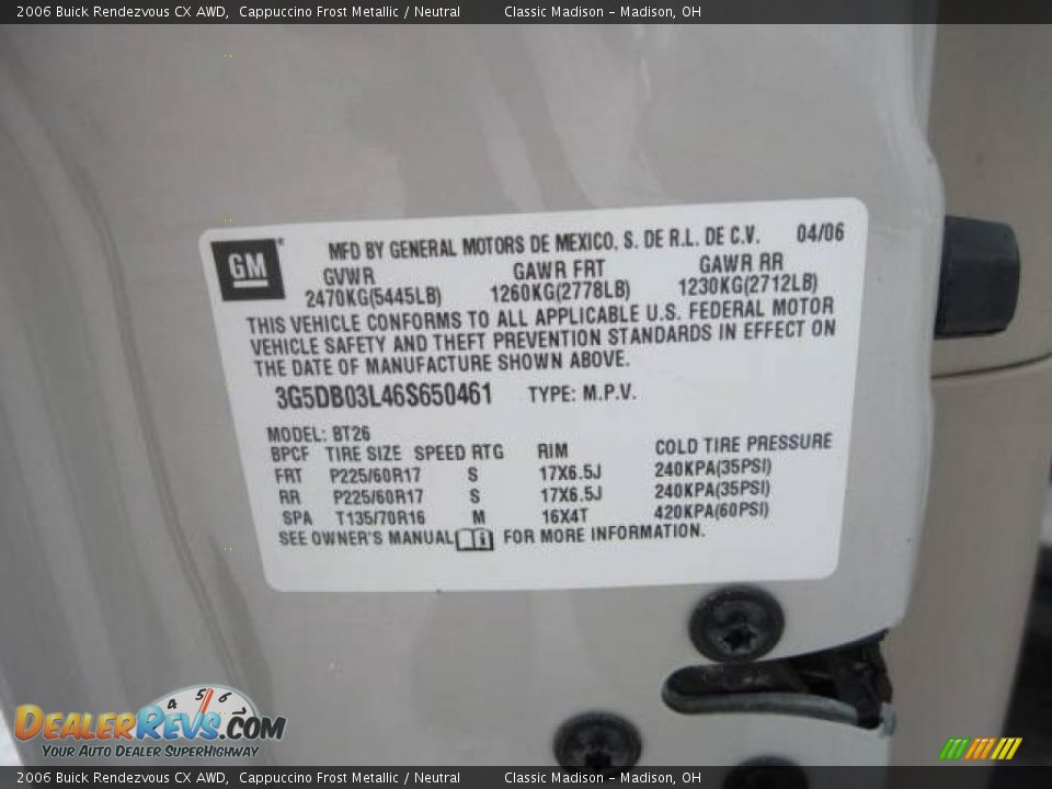 2006 Buick Rendezvous CX AWD Cappuccino Frost Metallic / Neutral Photo #35