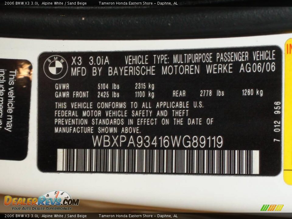 2006 BMW X3 3.0i Alpine White / Sand Beige Photo #31