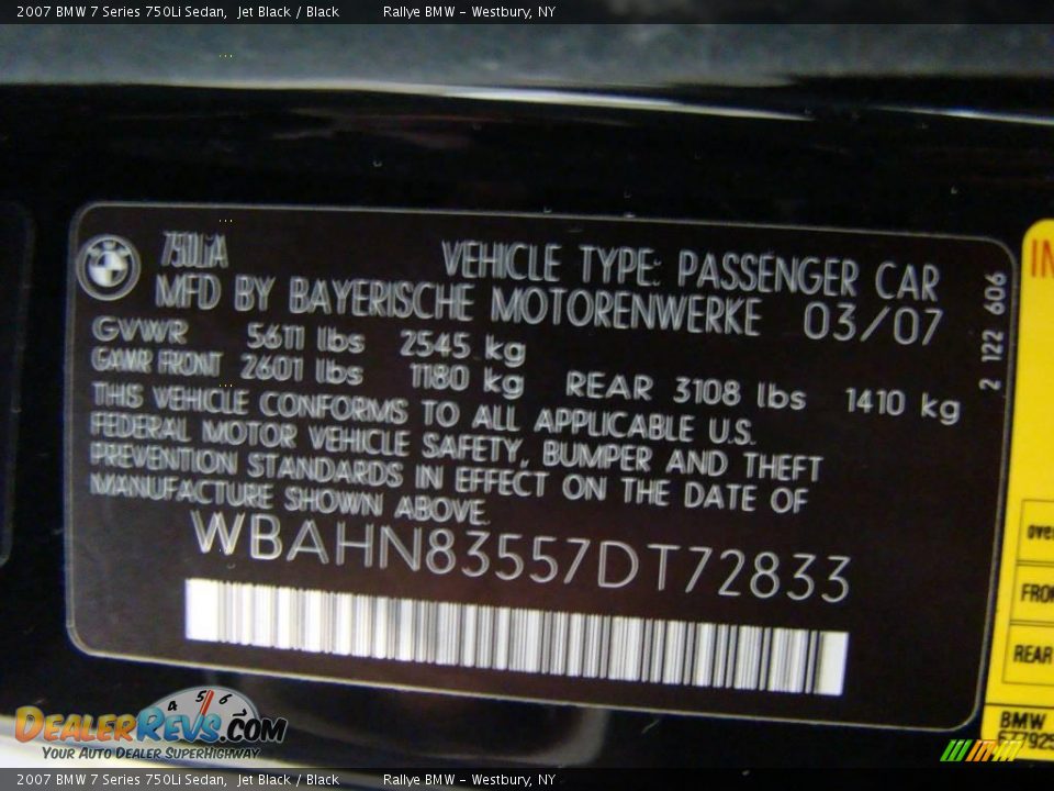 2007 BMW 7 Series 750Li Sedan Jet Black / Black Photo #15