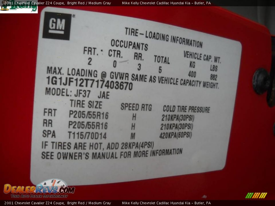 2001 Chevrolet Cavalier Z24 Coupe Bright Red / Medium Gray Photo #11