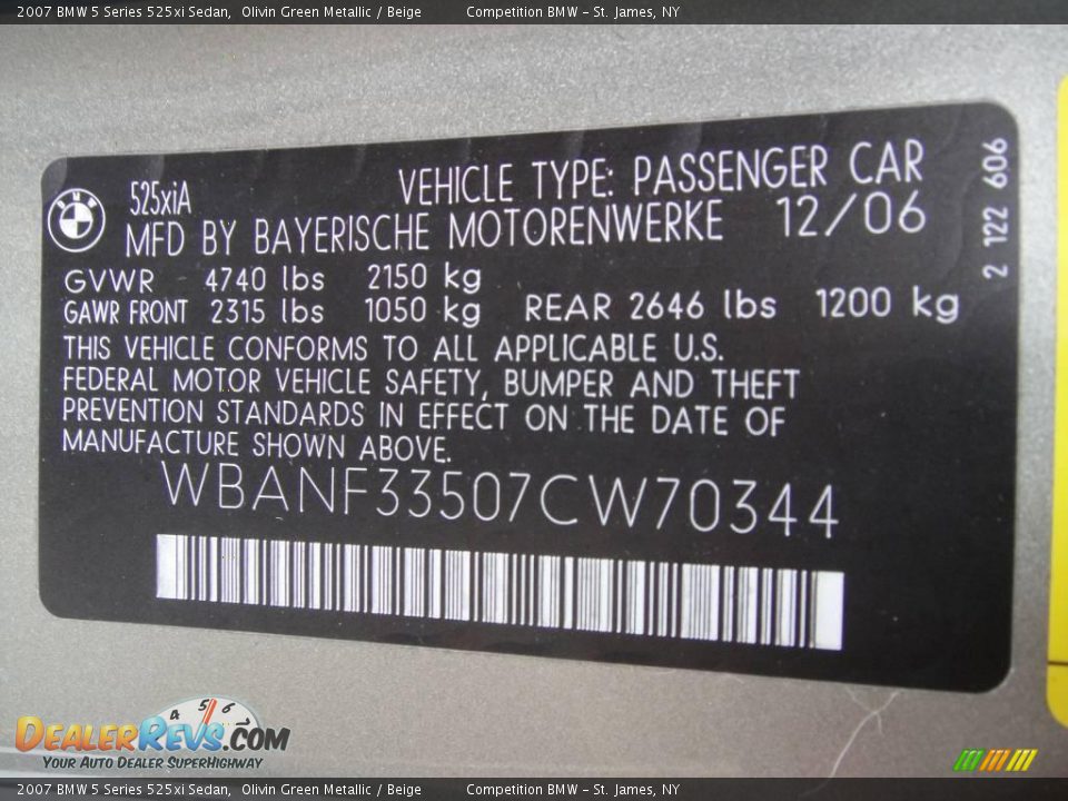 2007 BMW 5 Series 525xi Sedan Olivin Green Metallic / Beige Photo #16