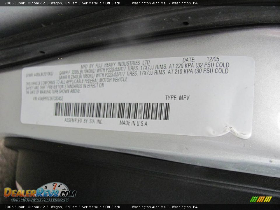 2006 Subaru Outback 2.5i Wagon Brilliant Silver Metallic / Off Black Photo #19