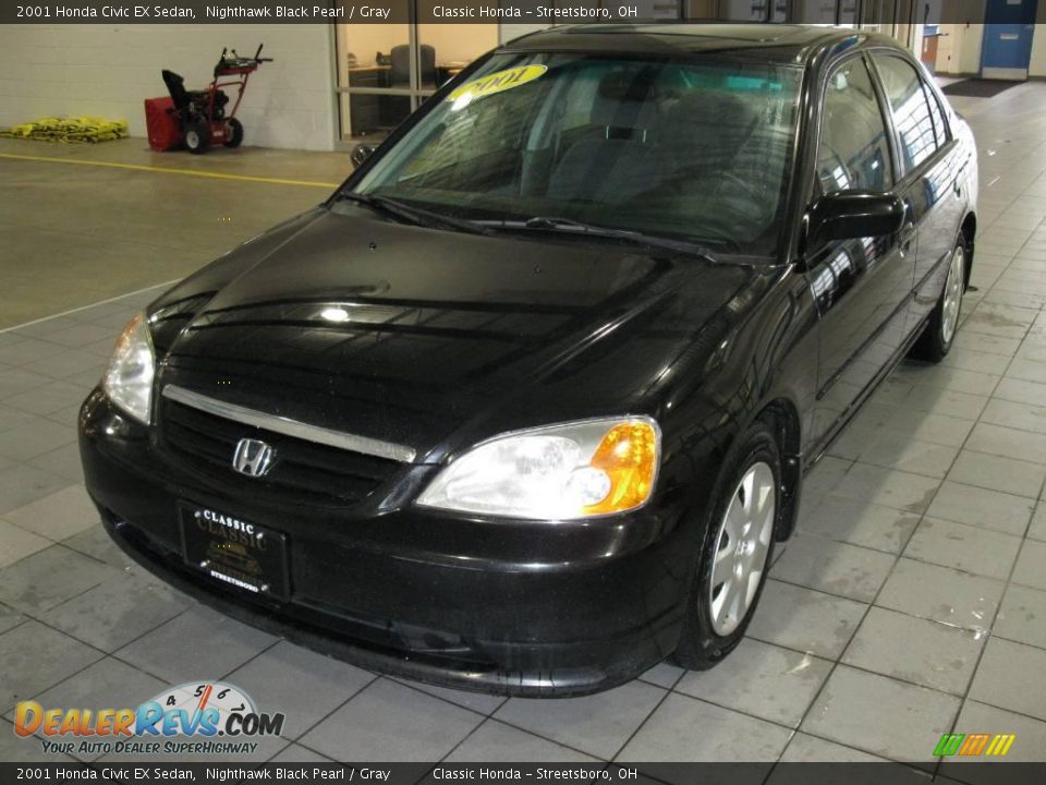 2001 Honda Civic EX Sedan Nighthawk Black Pearl / Gray Photo #2