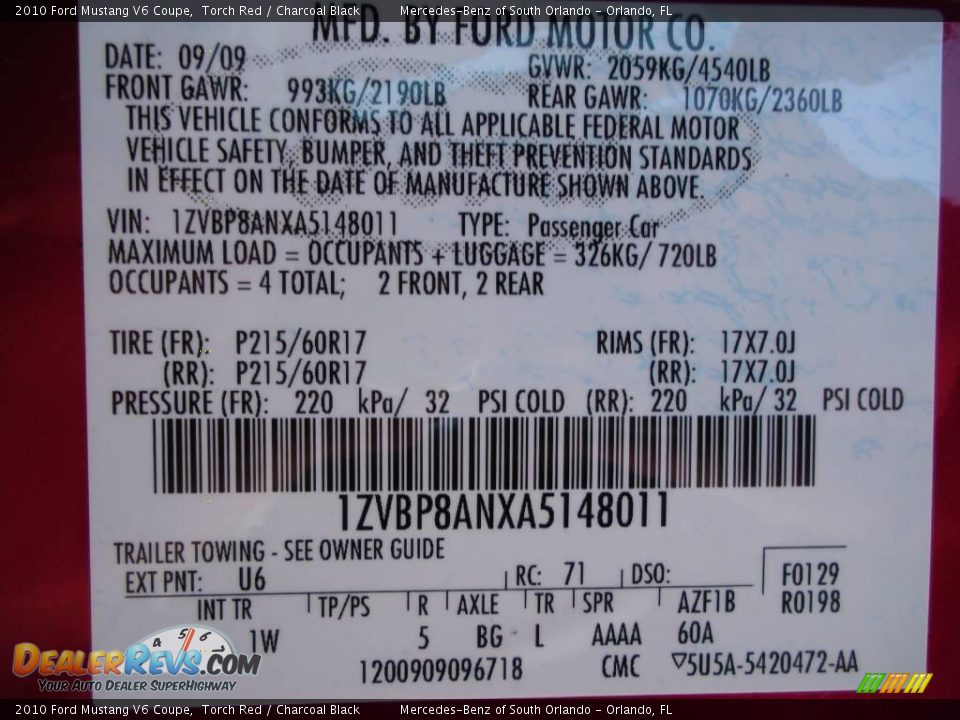 2010 Ford Mustang V6 Coupe Torch Red / Charcoal Black Photo #24