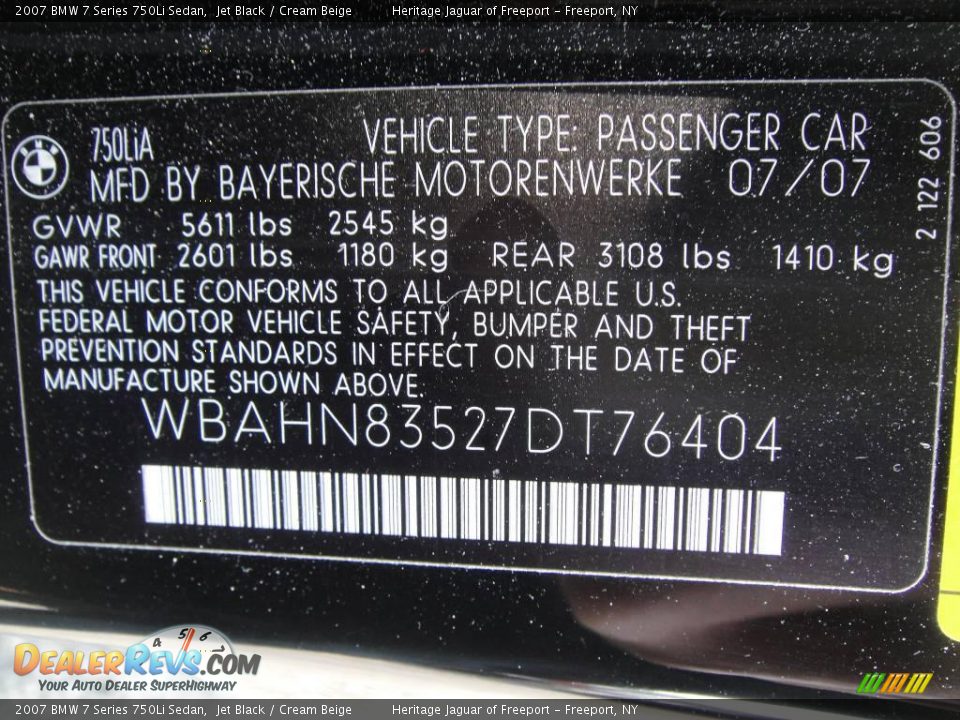 2007 BMW 7 Series 750Li Sedan Jet Black / Cream Beige Photo #28