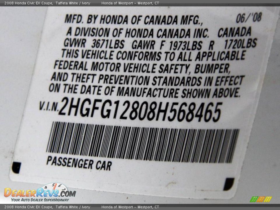 2008 Honda Civic EX Coupe Taffeta White / Ivory Photo #22