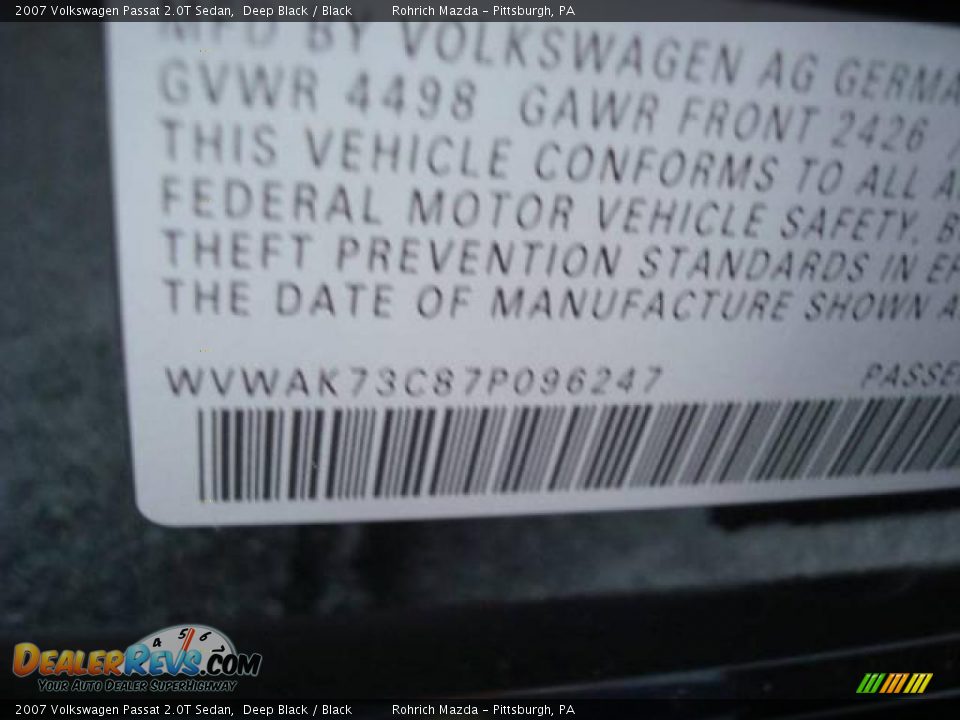 2007 Volkswagen Passat 2.0T Sedan Deep Black / Black Photo #19