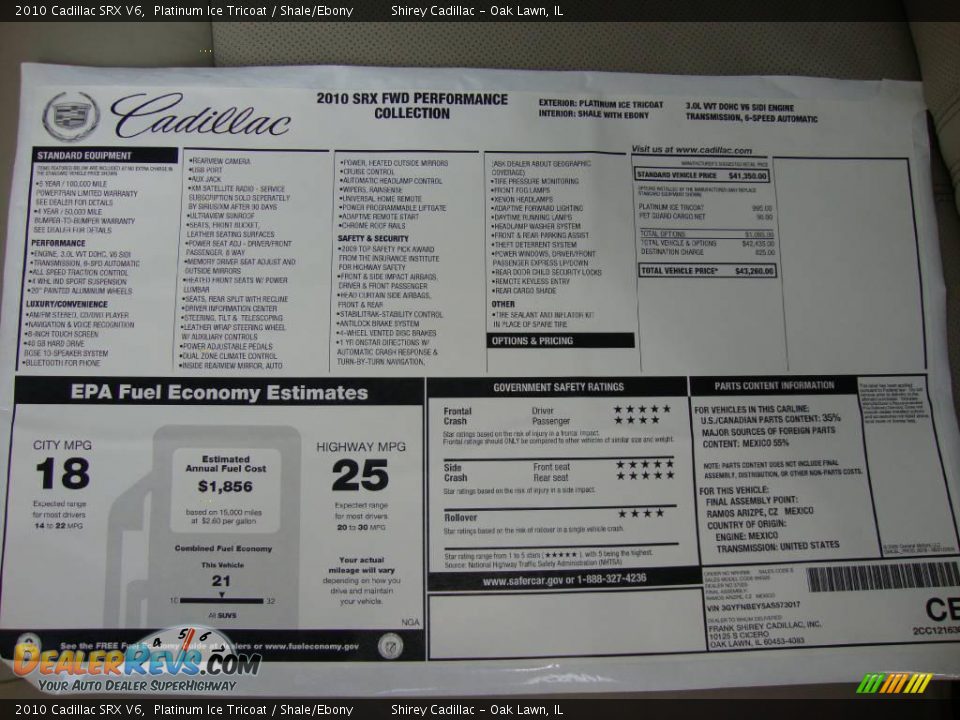 2010 Cadillac SRX V6 Platinum Ice Tricoat / Shale/Ebony Photo #10