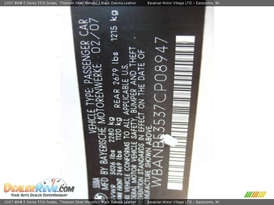 2007 BMW 5 Series 550i Sedan Titanium Silver Metallic / Black Dakota Leather Photo #24
