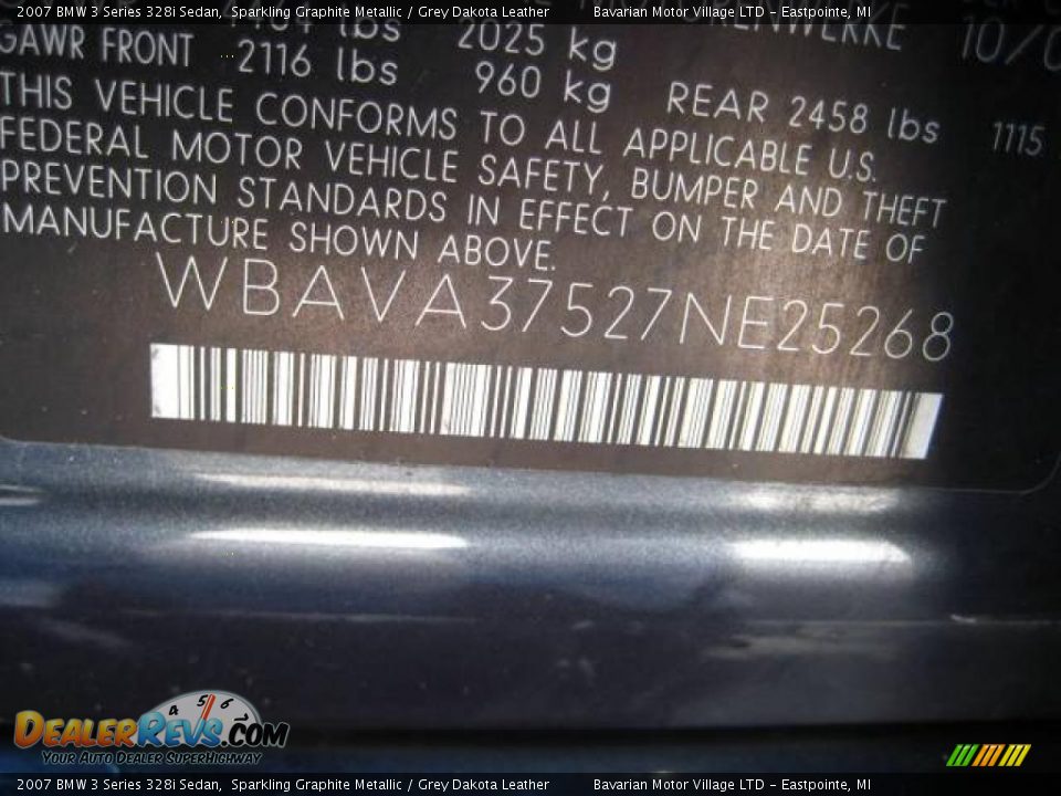 2007 BMW 3 Series 328i Sedan Sparkling Graphite Metallic / Grey Dakota Leather Photo #24