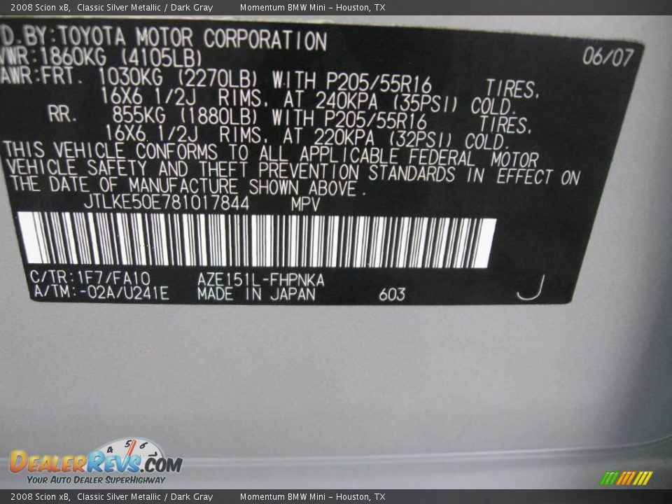 2008 Scion xB Classic Silver Metallic / Dark Gray Photo #14