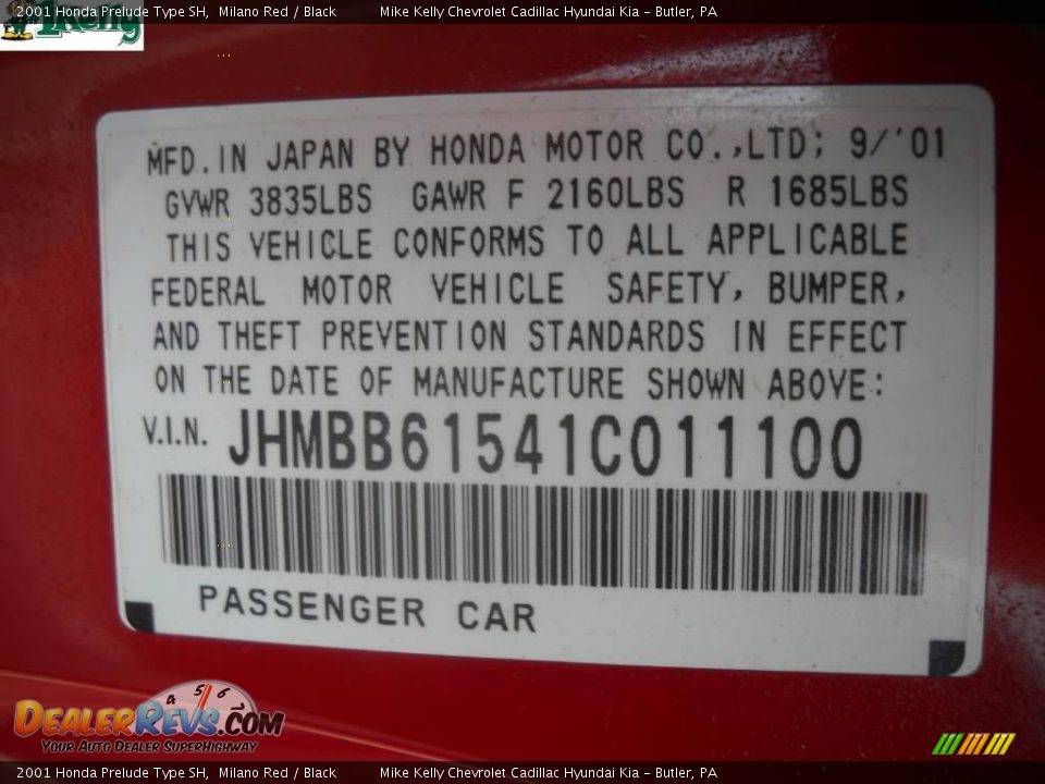 2001 Honda Prelude Type SH Milano Red / Black Photo #10