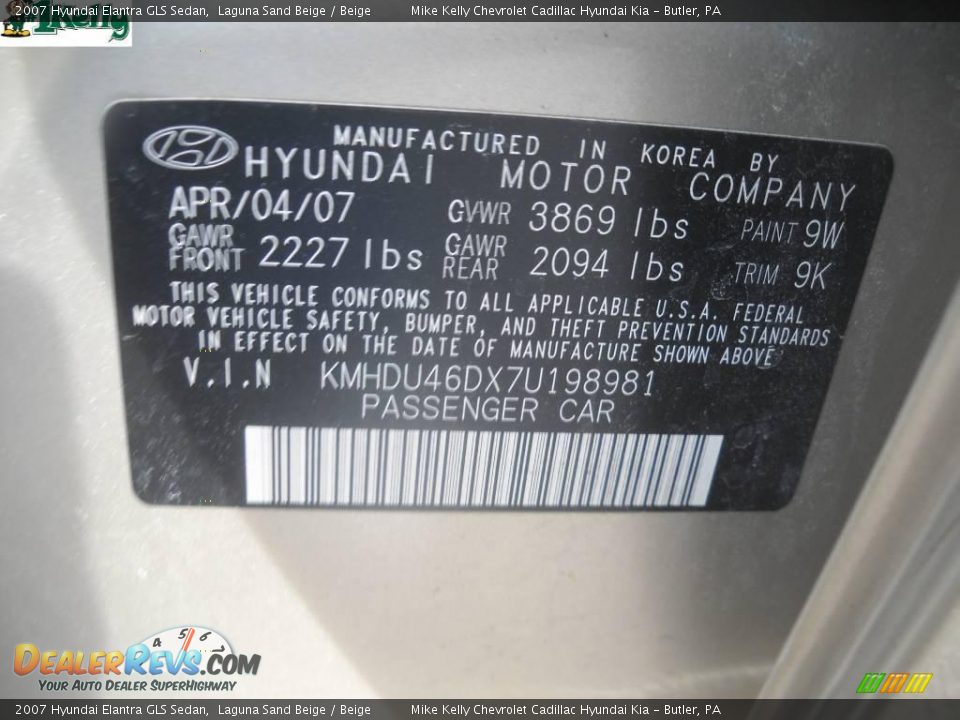 2007 Hyundai Elantra GLS Sedan Laguna Sand Beige / Beige Photo #10