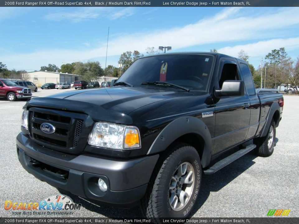 2008 Ford Ranger FX4 Off-Road SuperCab 4x4 Black / Medium Dark Flint/Red Photo #1