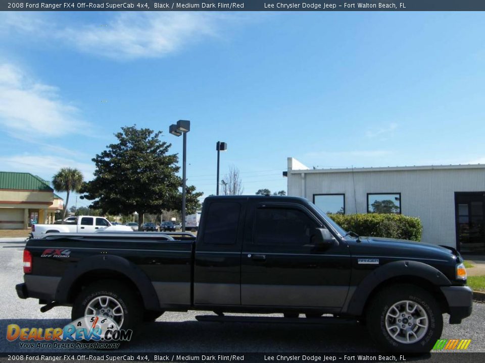 2008 Ford Ranger FX4 Off-Road SuperCab 4x4 Black / Medium Dark Flint/Red Photo #6