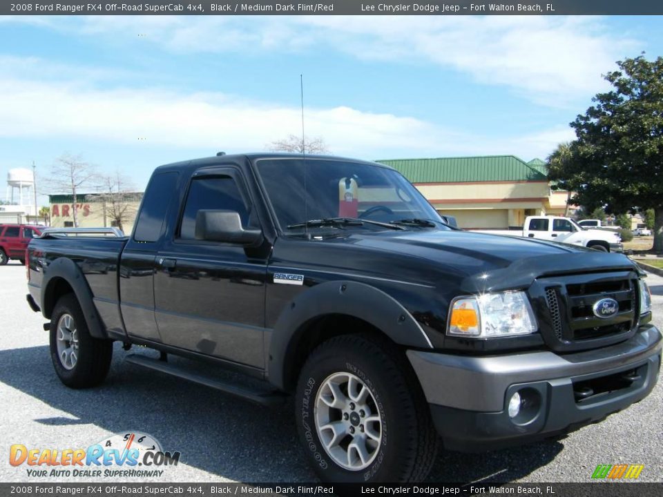 2008 Ford Ranger FX4 Off-Road SuperCab 4x4 Black / Medium Dark Flint/Red Photo #7