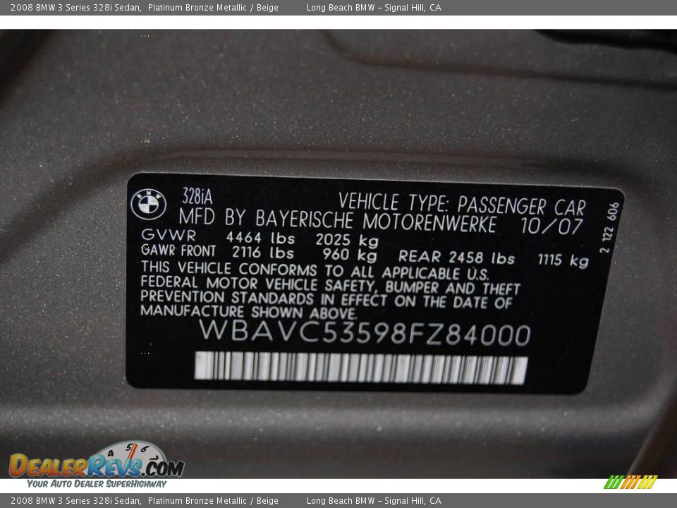 2008 BMW 3 Series 328i Sedan Platinum Bronze Metallic / Beige Photo #16