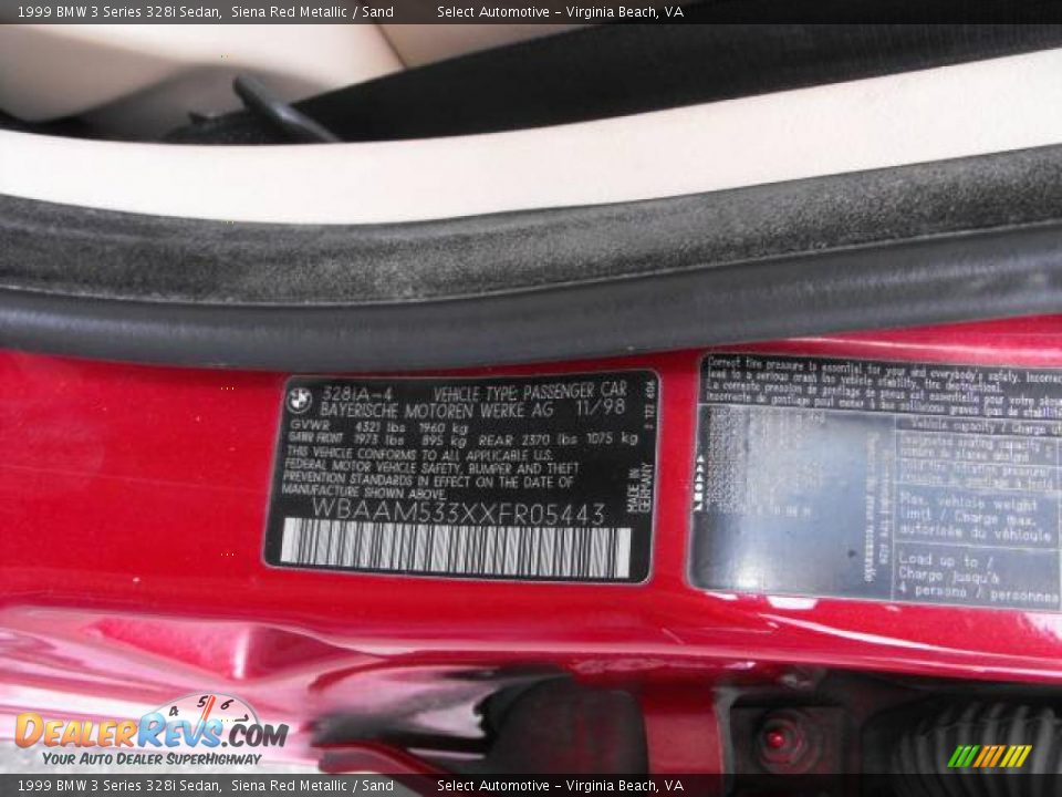 1999 BMW 3 Series 328i Sedan Siena Red Metallic / Sand Photo #19