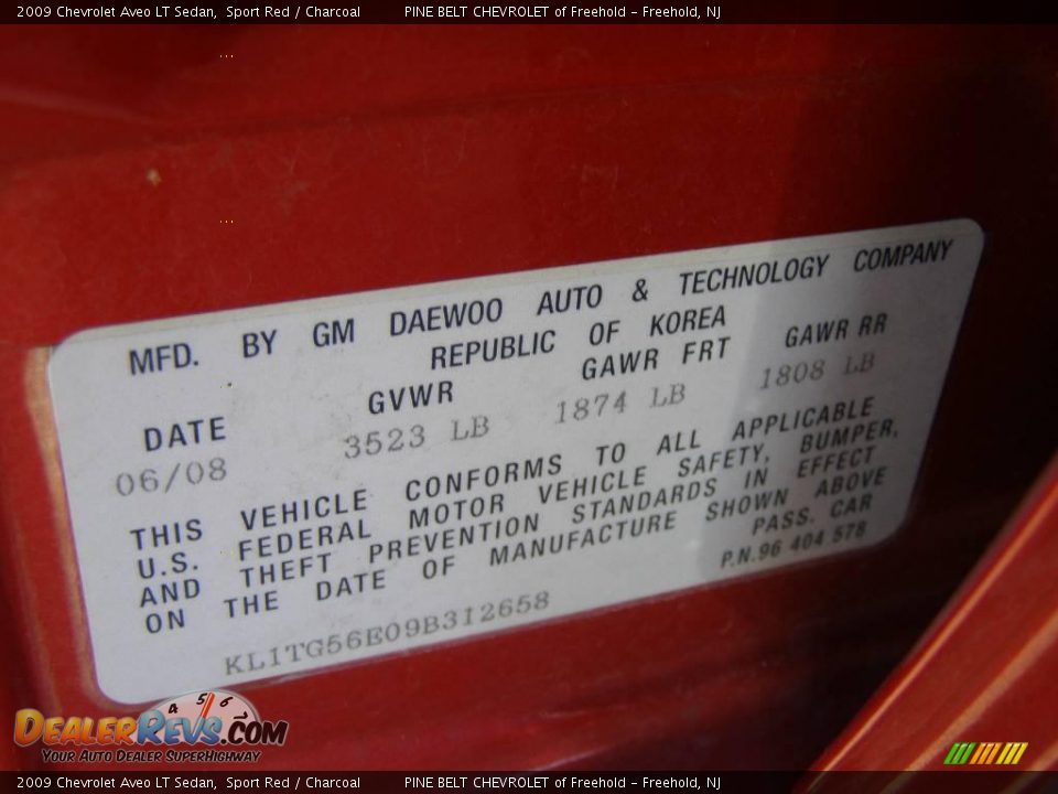 2009 Chevrolet Aveo LT Sedan Sport Red / Charcoal Photo #14